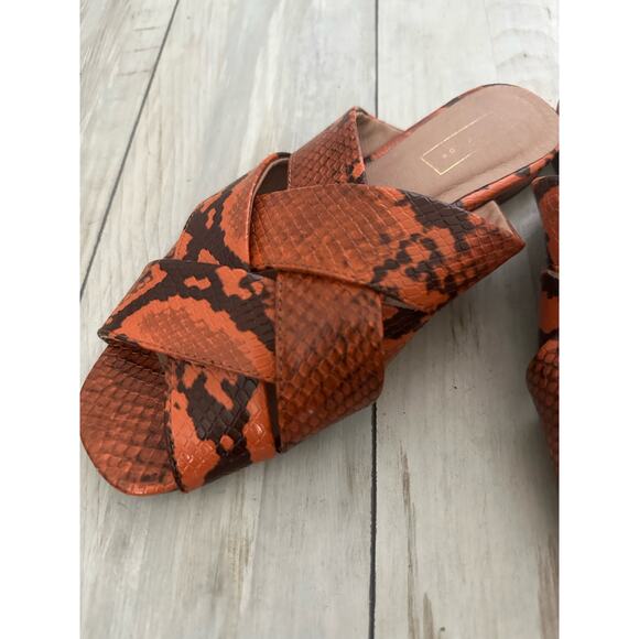 Top Shop Hop Cross Slide Snakeskin Sandals Orange 8 - Picture 5 of 7